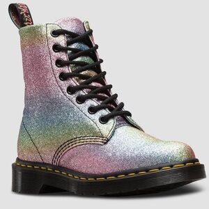 Dr.Martens 1460 Pascal Frosty Rainbow Glitter Lace Up Combat Style Boots Size 8